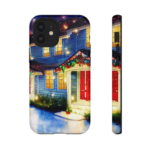 Festive Christmas Decorations on a Row of Townhomes - Impact Resistant Phone Case iPhone 12 Mini Matte